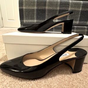 Manolo Blahnik 50mm Allurasa Heel Slingback Pump Black Patent Designer